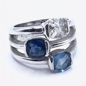 Lia Sophia Rivera Ring Sz 7, 3 Crystals, Rhodium Plated, Measures .5” in Front